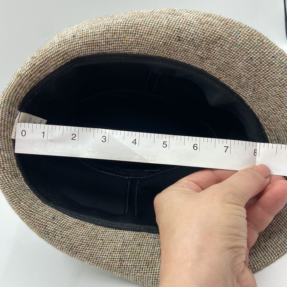 Tweed Fedora Hat Light Brown‎ with Faux Leather Skinny Band - Picture 9 of 12
